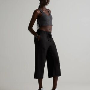 Quince SuperSoft Fleece Cropped Wide Leg Pants - Black Size M